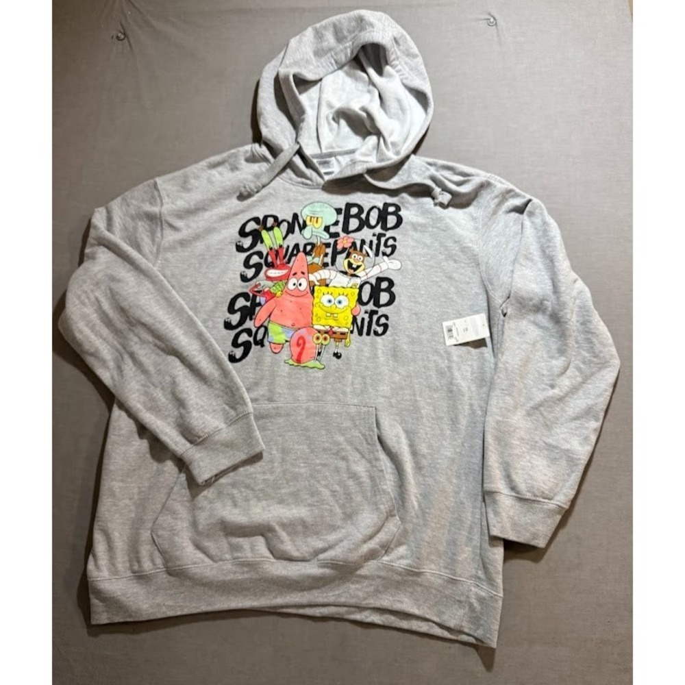SpongeBob SquarePants Crew Sweatshirt Mens 2XL Gray Pullover Long Sleeves Hoodie